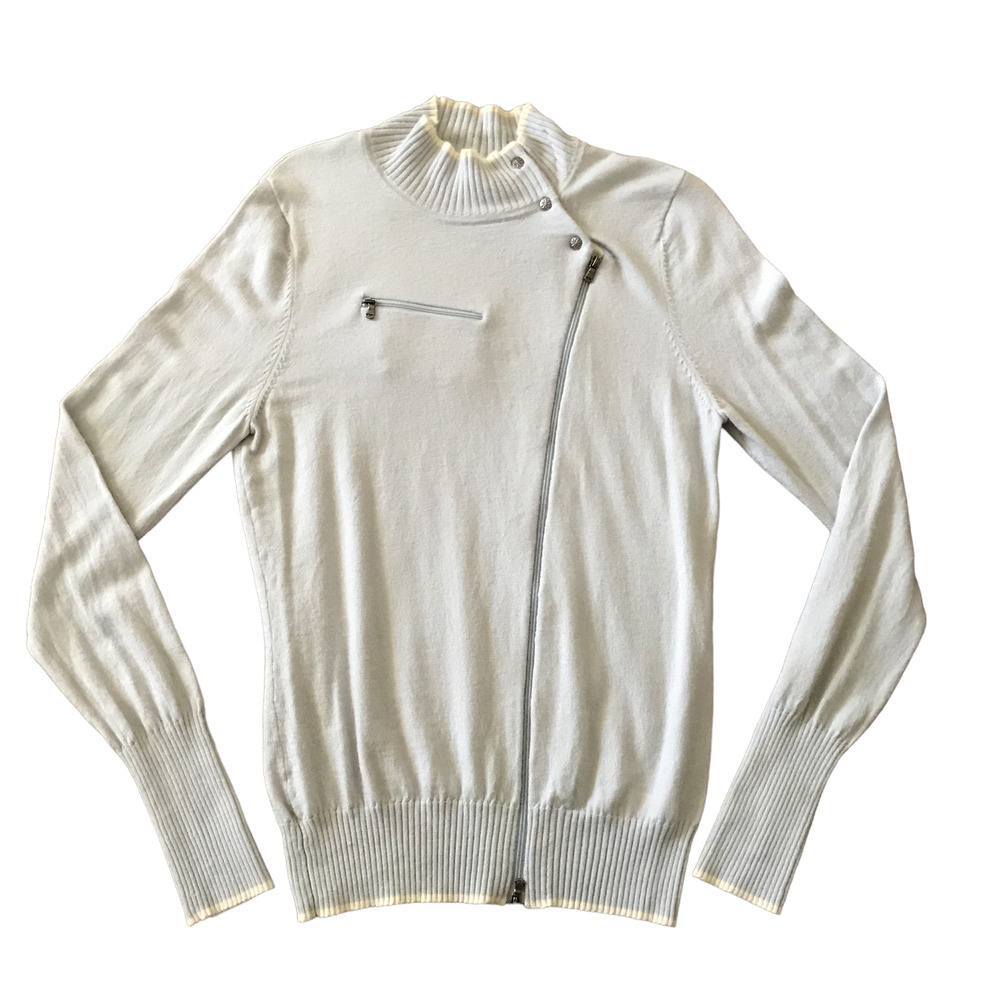 Athleta Light Blue Wool Blend Two Way Zip Mock Neck Sweater SZ XL